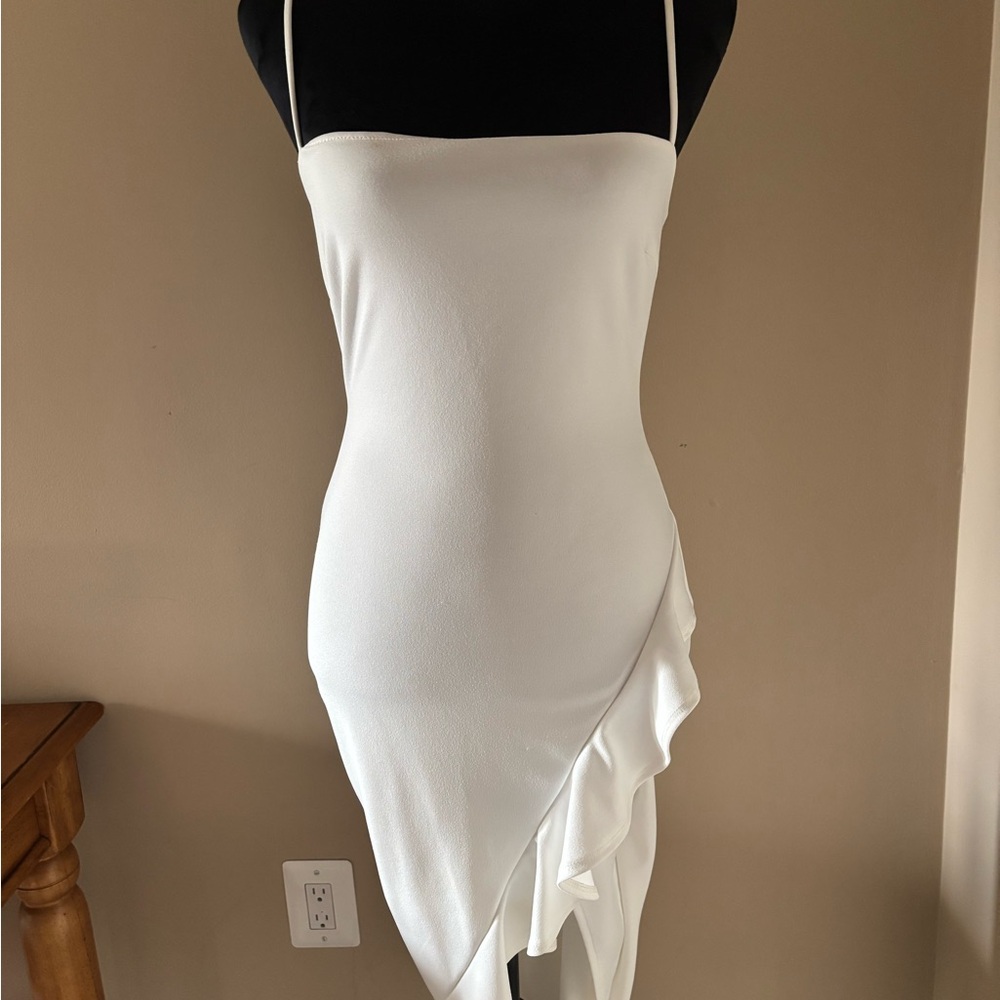 Windsor White Asymmetric Ruffle Dress